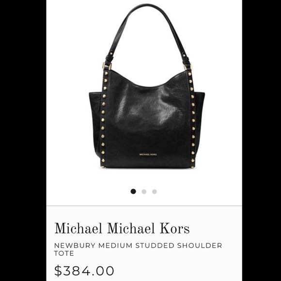 Micheal Kors Newbury Black Leather Tote Gold Studs - Picture 7 of 7